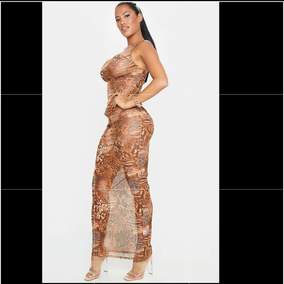 Shape Brown Leopard Print Mesh Maxi Dress - Picture 2 of 5